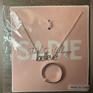 Silver 'Believe' Necklace And Adjustable Ring